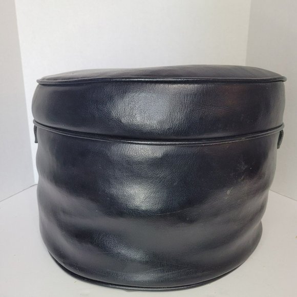 Vtg MCM Retro Black Round Vinyl Ottoman Footstool Hassock 15” Furniture Decore - Picture 3 of 7